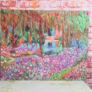 Colorful Monet Inspired Floral Impressionist Garden Oil Painting on Canvas